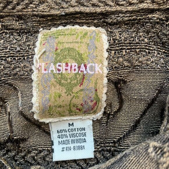 Vintage Flashback Vest Metallic Brown Floral Detail Lace Embroidered High Neck - Picture 9 of 12